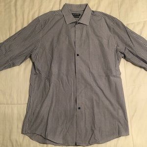 Large blue and grey checkered dress shirt